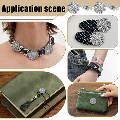 20Pcs Flower Zinc Alloy & Rhinestone & Glass Rivets BUTT-NB0001-84D-1