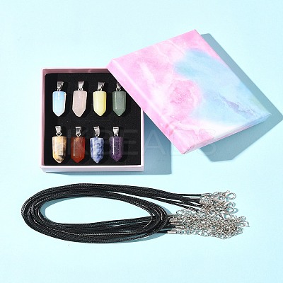 DIY Natural & Synthetic Gemstone Bullet Pendant & Waxed Cord Pendant Necklace Making Kit DIY-FS0008-45-1