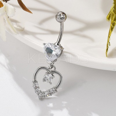 Alloy Crystal Rhinestone Dangle Curved Barbell Belly Rings LS-AJEW-R007-04P-06-1