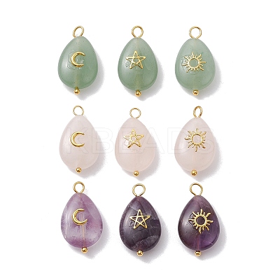 9Pcs 9 Styles Natural Green Aventurine & Rose Quartz & Amethyst Pendants PALLOY-JF02576-1