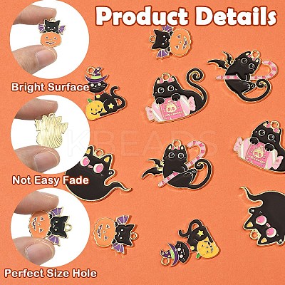 10Pcs 5 Styles Halloween Theme Rack Plating Alloy Enamel Pendants ENAM-YW0006-21-1