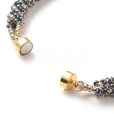 Glass Seed Beaded Bracelet with Brass Magnetic Clasps BJEW-JB07801-01-1