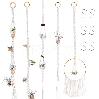 5Pcs 5 Styles Cotton Macrame Plant Hangers AJEW-GA0007-83-1