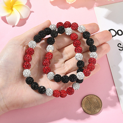 1Pc Polymer Clay Rhinestone Round Beaded Stretch Necklaces NJEW-SP0001-14B-1