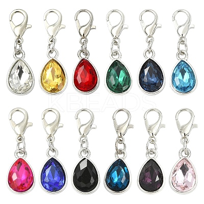 24Pcs 12 Colors Birthstone Alloy Glass Pendant Decorations HJEW-YW00157-1