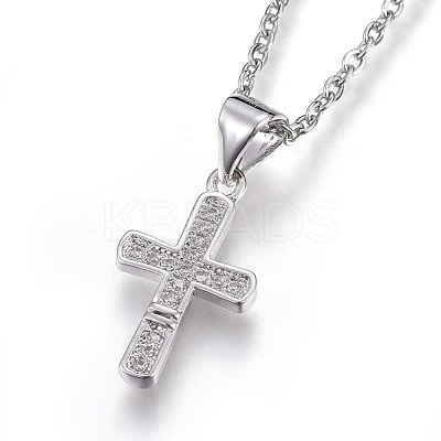Brass Micro Pave Cubic Zirconia Pendant Necklaces NJEW-O108-30P-1