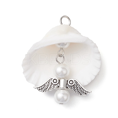 4Pcs 4 Styles Copper Wire Wrapped Shell Pendants PALLOY-JF02710-1