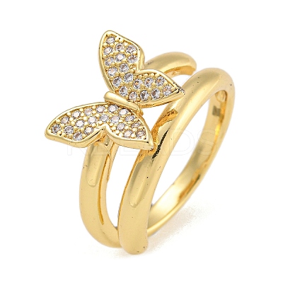 2Pcs 2 Styles Brass Micro Pave Cubic Zirconia Adjustable Rings for Women RJEW-P127-16G-1