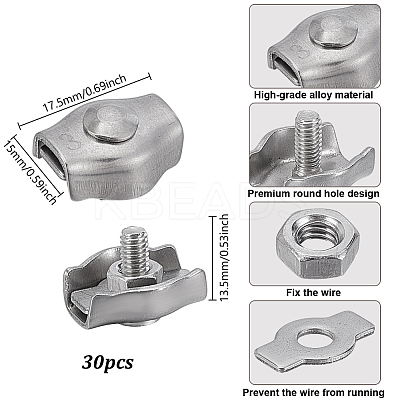 30Pcs 304 Stainless Steel Wire Rope Cable Clip Clamp STAS-GA0002-04-1