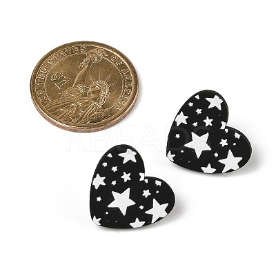 Heart Acrylic Printed Stud Earrings for Women EJEW-G418-01B-1