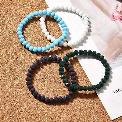 Faceted Opaque Solid Color Crystal Glass Rondelle Beads Stretch Bracelets BJEW-F072-M-1