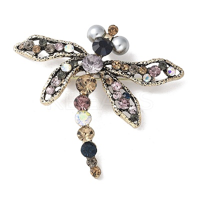 Dragonfly Alloy Rhinestone Brooches for Backpack Clothes JEWB-M067-06AG-1