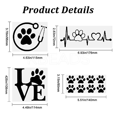 8 Sheets 4 Style Waterproof Heart & Bear Paw Pattern PET Car Decals Stickers STIC-GF0001-03C-1