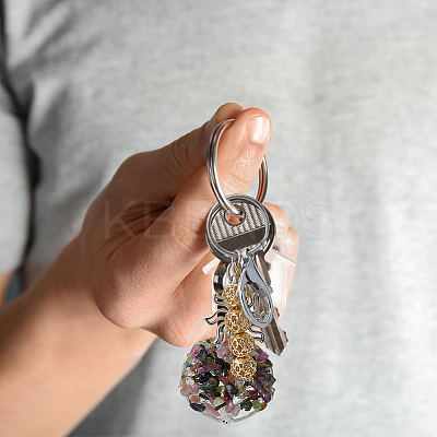 4 Sets 4 Styles Natural Gemstone Chip & Alloy Tree of Life Pendant Keychain KEYC-FH0001-45B-1
