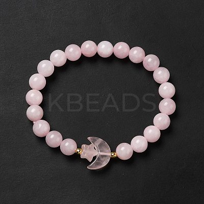 Natural Rose Quartz Moon and Star Beaded Stretch Bracelet for Women G-G997-C05-1