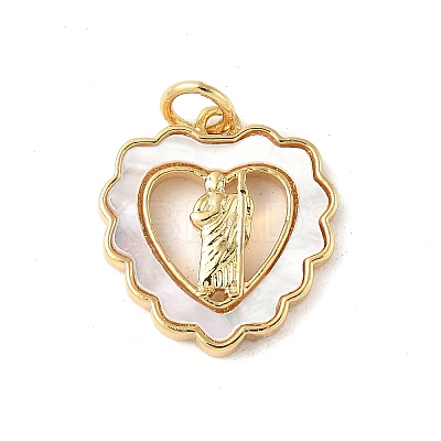 Brass Pave Natural White Shell Religion Pendants KK-S522-23G-B-1