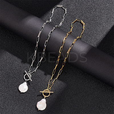 2Pcs 2 Colors Natural Pearl Beaded Pendant Neckaces Set NJEW-AN0001-16-1