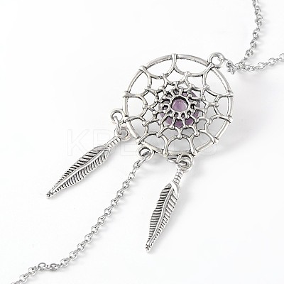 Woven Net/Web with Feather 316 Surgical Stainless Steel Anklets AJEW-AN00135-1