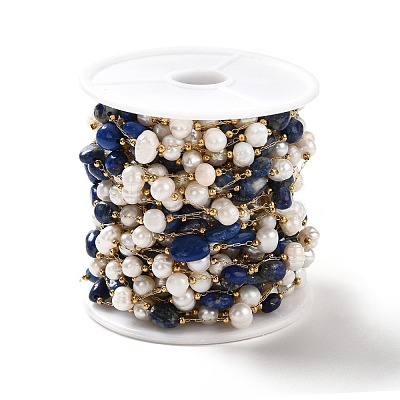 Natural Pearl & Lapis Lazuli Beaded Chains CHS-B002-01G-10-1
