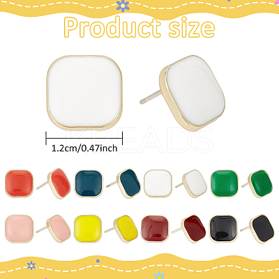 8 Pairs 8 Colors Alloy Enamel Square Stud Earrings with 925 Sterling Silver Pins EJEW-AN0004-71-1