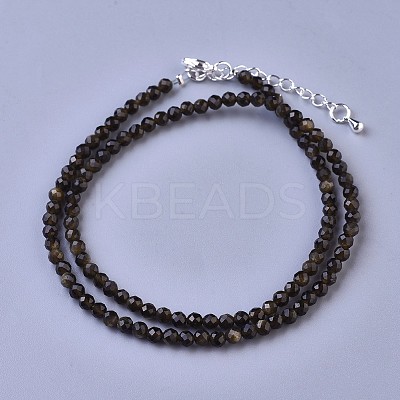 Natural Golden Sheen Obsidian Beaded Necklaces NJEW-K114-B-A19-1