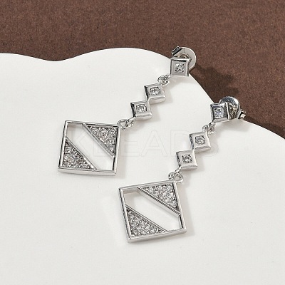 Rhombus Brass Micro Pave Clear Cubic Zirconia Dangle Stud Earrings LS-EJEW-F383-10P-1