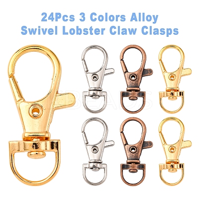 24Pcs 3 Colors Alloy Swivel Lobster Claw Clasps FIND-FS0003-73-1