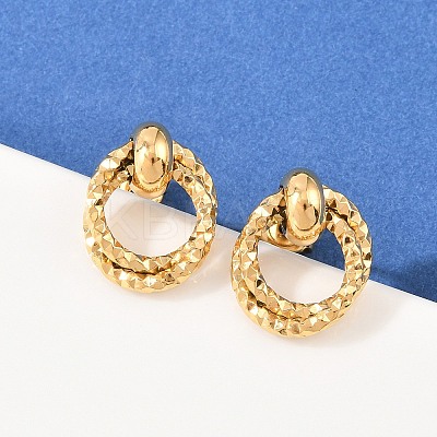 304 Stainless Steel Textured Ring Stud Earrings EJEW-P324-03G-1