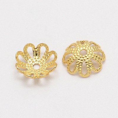 Multi-Petal Flower Brass Fancy Bead Caps KK-P032-04-NR-1
