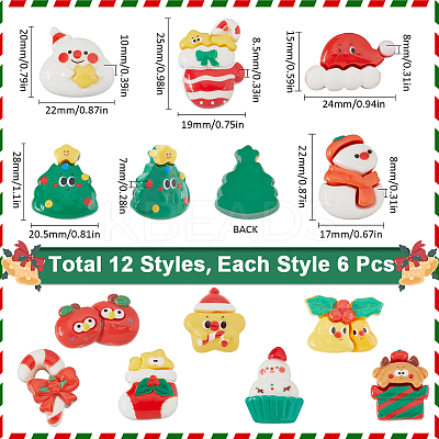 72pcs 12 Styles Christmas Theme Opaque Resin Cabochons RESI-SC0005-72-1