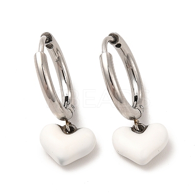 White Enamel Heart Dangle Hoop Earrings EJEW-P219-07P-1