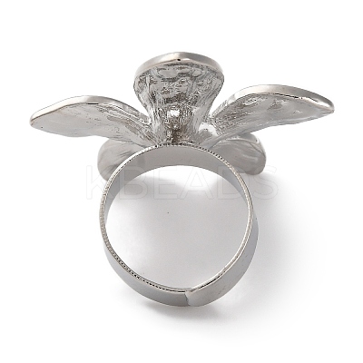Flower Alloy Open Cuff Rings for Women RJEW-U028-01P-1