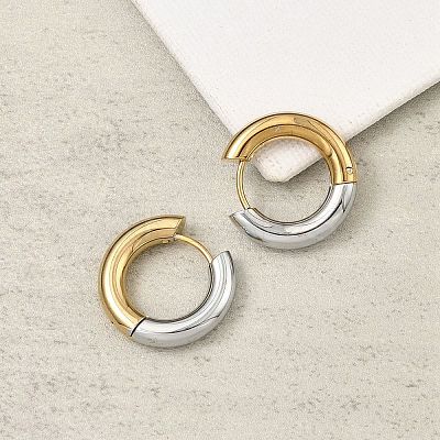201 Stainless Steel Two Tone Hoop Earrings EJEW-Q002-01G-04-1