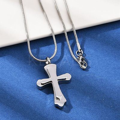 304 Stainless Steel Cross Pendant Pet Urn Ashes Necklaces NJEW-S455-02P-1