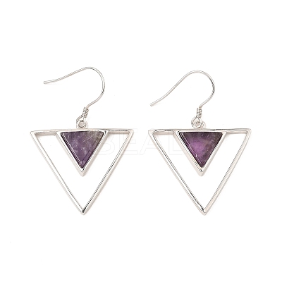 Natural Amethyst Triangle Dangle Earrings EJEW-Z024-10C-P-1