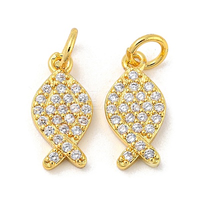 Jesus Fish/Ichtus Real 18K Gold Plated Rack Plating Brass Micro Pave Cubic Zirconia Pendants KK-R153-04G-1