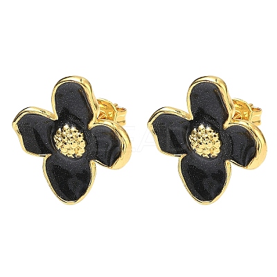 Flower Brass Enamel Stud Earrings EJEW-P341-03G-1