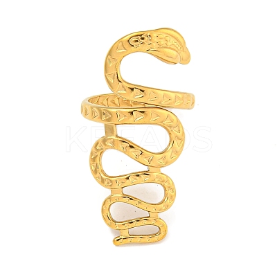 Ion Plating(IP) 304 Stainless Steel Snake Wrap Open Cuff Ring for Women RJEW-A043-29G-1