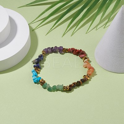 Natural & Synthetic Mixed Gemstone Chips Beaded Stretch Anklet AJEW-AN00490-1