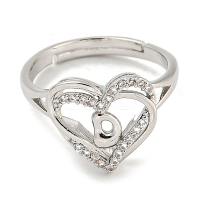 Heart with Letter Rack Plating Brass Micro Pave Clear Cubic Zirconia Adjustable Rings for Women RJEW-I105-01P-D-1