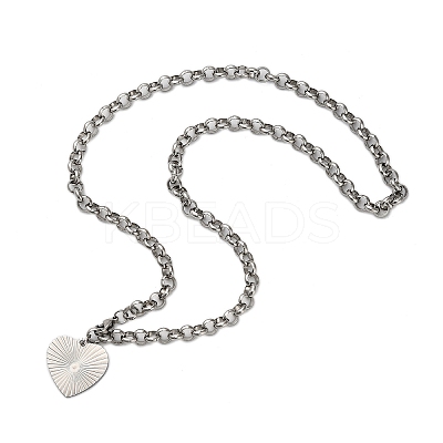 304 Stainless Steel Heart Pendant Rolo Chain Necklaces for Women NJEW-Q028-06P-1