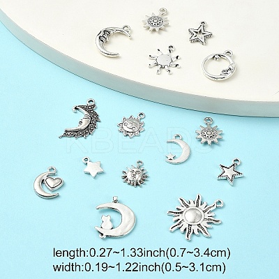 48Pcs 24 Styles Tibetan Style Alloy Pendants Sun/Star/Moon DIY-YW0008-84-1