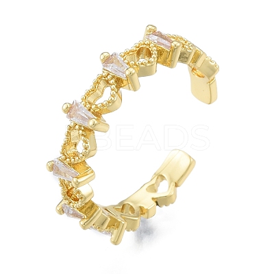 Clear Cubic Zirconia Heart Open Cuff Ring RJEW-G261-18G-1