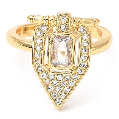 Cubic Zirconia Wide Open Cuff Ring RJEW-A018-01G-1