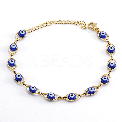 Golden 201 Stainless Steel Enamel Horse Eye Link Chain Bracelets JM1854-4-1