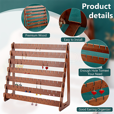 7-Tier Trapezoid Wood Earrings Organizer Holder Displays RDIS-WH0015-05-1