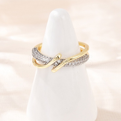 Brass Micro Pave Cubic Zirconia Adjustable Cuff Rings for Women RJEW-C140-13G-1