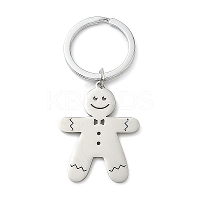 201 Stainless Steel Christmas Gingerbread Man Keychain KEYC-H021-04P-1