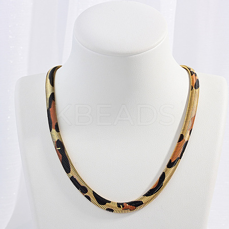 304 Stainless Steel Leopard Print Snake Chain Necklaces for Women NJEW-G164-01G-1