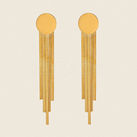 Flat Round 304 Stainless Steel Tassel Stud Earrings JH8202-1-1